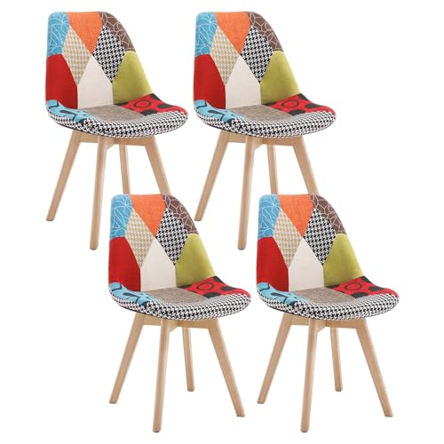 WOLTU 4 x Esszimmerstühle 4er Set Esszimmerstuhl Design Stuhl Küchenstuhl Holz Leinen Mehrfarbig BH29mf-4 von WOLTU