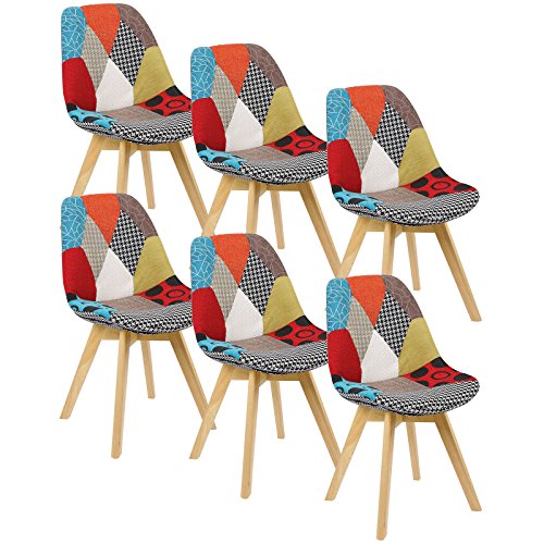 WOLTU® 6er Set Esszimmerstühle Küchenstuhl Design Stuhl Esszimmerstuhl Leinen Holz Mehrfarbig BH29mf-6 von WOLTU
