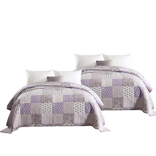 WOLTU® 2 x Tagesdecken Bettüberwurf Steppdecke Patchwork Wendedesign Bettdecke Stepp Decke Doppelbett unterfüttert und gesteppt, 150x200 cm von WOLTU