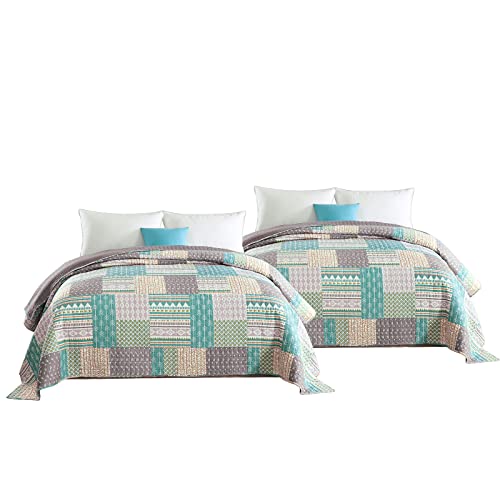 WOLTU® 2 x Tagesdecken Bettüberwurf Steppdecke Patchwork Wendedesign Bettdecke Stepp Decke Doppelbett unterfüttert und gesteppt, 170x210 cm von WOLTU
