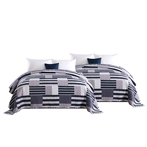 WOLTU® 2 x Tagesdecken Bettüberwurf Steppdecke Patchwork Wendedesign Bettdecke Stepp Decke Doppelbett unterfüttert und gesteppt, 220x240 cm von WOLTU