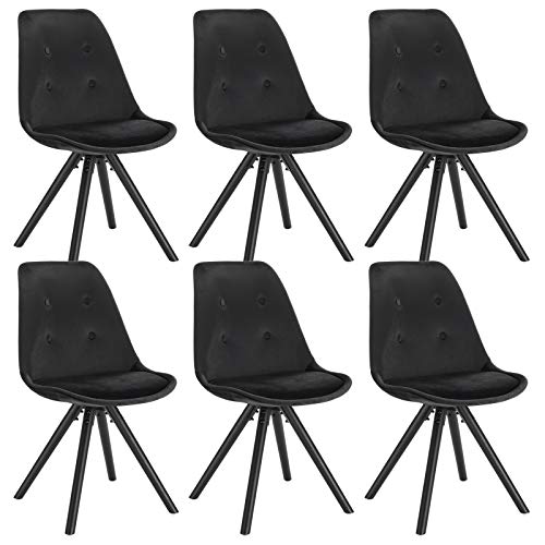 WOLTU Esszimmerstühle 6er Set, Küchenstuhl, Skandinavisch Design, schminktisch Stuhl, Loungesessel, Polsterstuhl, Retro Design Gepolsterter Stuhl, Sitzfläche aus Samt, Schwarz, BH196sz-6 von WOLTU