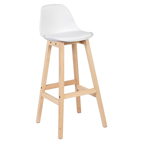 WOLTU® BH44ws-1 1 x Barhocker 1 Stück Barstuhl aus Kunststoff Kunstleder Holz mit Lehne Design Stuhl Küchenstuhl Weiß von WOLTU