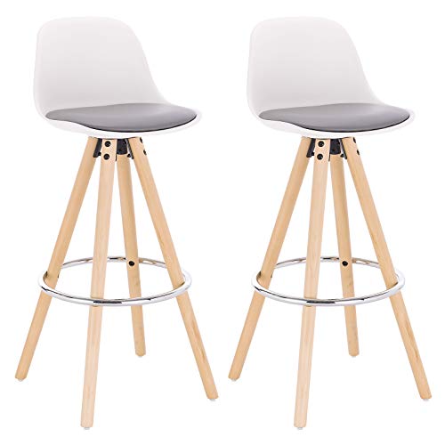 WOLTU Barhocker 2er Set Barstuhl aus Kunstleder Holzgestell mit Lehne + Fußstütze Design Stuhl Küchenstuhl optimal Komfort Grau+Weiß von WOLTU