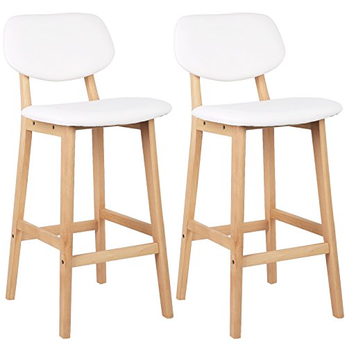 WOLTU® BH51ws-2 2 x Barhocker 2er Set Barstühle gut gepolsterte Sitzfläche und Rücklehne aus Kunstleder Design Stuhl Holz Weiß von WOLTU