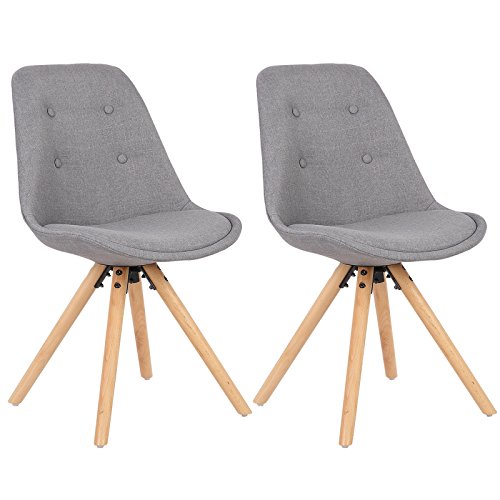 WOLTU Esszimmerstühle 2er Set, Küchenstuhl, Skandinavisch Design, schminktisch Stuhl, Loungesessel, Polsterstuhl, Retro Design Gepolsterter Stuhl, Sitzfläche aus Leinen, Grau, BH54gr-2 von WOLTU