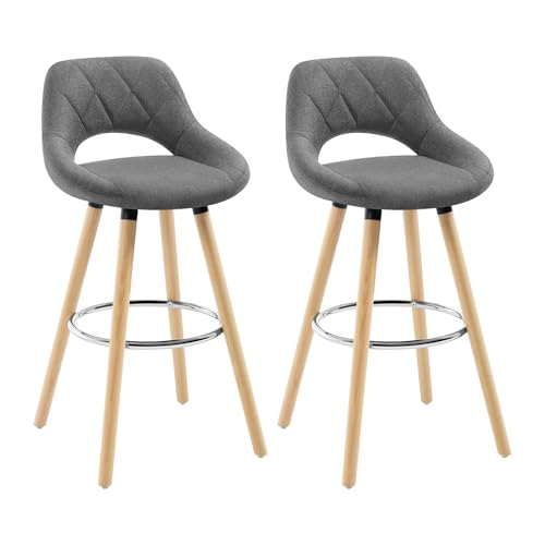 WOLTU Barhocker 2er Set, Barstuhl Küchenhocker Thekenhocker, Hocker mit Rückenlehne Fußstütze, aus Holz Leinen, für Bar Küche Theke Restaurant Café, Dunkelgrau, BH111dgr-2 von WOLTU