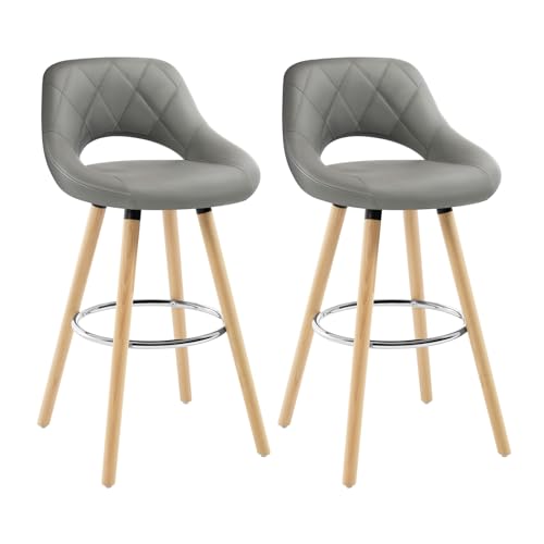 WOLTU Barhocker 2er Set, Barstuhl Küchenhocker Thekenhocker, Hocker mit Rückenlehne Fußstütze, aus Holz Kunstleder, für Bar Küche Theke Restaurant Café, Grau, BH111gr-2 von WOLTU