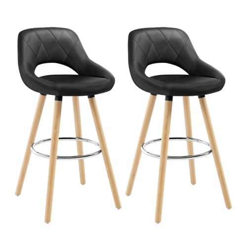 WOLTU Barhocker 2er Set, Barstuhl Küchenhocker Thekenhocker, Hocker mit Rückenlehne Fußstütze, aus Holz Kunstleder, für Bar Küche Theke Restaurant Café, Schwarz, BH111sz-2 von WOLTU