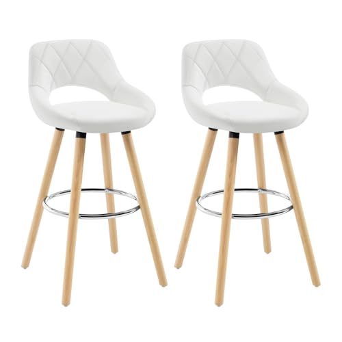 WOLTU Barhocker 2er Set, Barstuhl Küchenhocker Thekenhocker, Hocker mit Rückenlehne Fußstütze, aus Holz Kunstleder, für Bar Küche Theke Restaurant Café, Weiß, BH111ws-2 von WOLTU