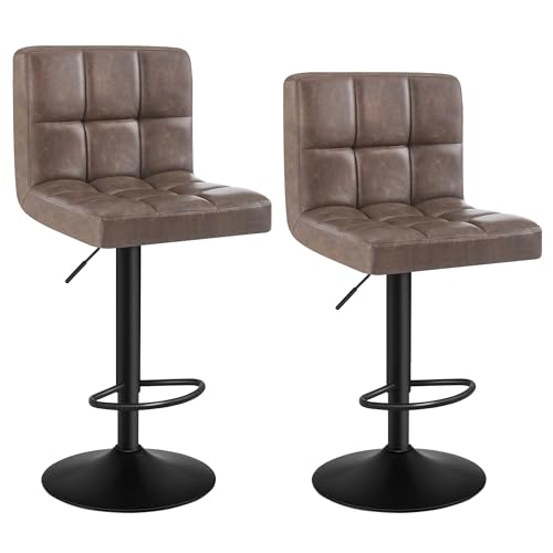 WOLTU Barhocker 2er Set Barstühle Dunkelbraun, Höhenverstellbar, Drehstühle, Küchenstühle mit Rückenlehne und Fußstütze, Robuster Metallrahmen, gemütliche PU weiche Sitzfläche von WOLTU