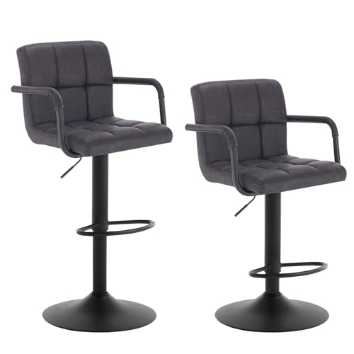 WOLTU Barhocker 2er Set Barstuhl Tresenhocker Bistrohocker Designer Hocker mit Rückenlehne, Kunstleder in Antiklederoptik höhenverstellbar drehbar Stahl Anthrazit von WOLTU