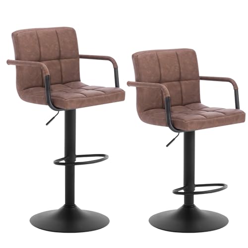 WOLTU Barhocker 2er Set Barstuhl Tresenhocker Bistrohocker Designer Hocker mit Rückenlehne, Kunstleder in Antiklederoptik höhenverstellbar drehbar Stahl Dunkelbraun von WOLTU
