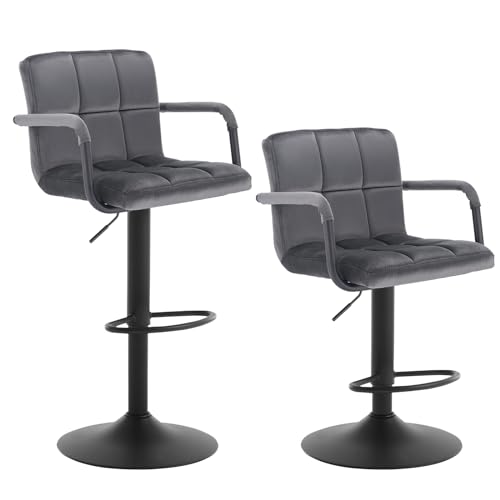 WOLTU Barhocker 2er Set Barstuhl Tresenhocker Bistrohocker Designer Hocker mit Rückenlehne, Sitzfläche aus Samt, höhenverstellbar drehbar Stahl Dunkelgrau von WOLTU