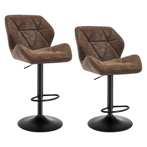 WOLTU Barhocker 2er Set Barstuhl Tresenhocker Bistrohocker Designer Hocker mit Rückenlehne, höhenverstellbar, drehbar, Kunstleder Stahl, Dunkelbraun von WOLTU