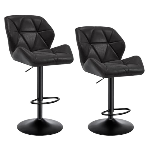 WOLTU Barhocker 2er Set Barstuhl Tresenhocker Bistrohocker Designer Hocker mit Rückenlehne, höhenverstellbar, drehbar, Kunstleder Stahl, Schwarz von WOLTU