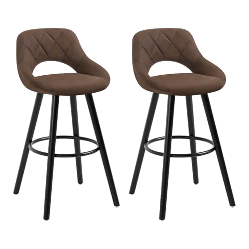 WOLTU Barhocker 2er Set, Barstuhl Küchenhocker Thekenhocker, Hocker mit Rückenlehne Fußstütze, aus Holz Stoffbezug, für Bar Küche Theke Restaurant Café, Dunkelbraun, BH291dbr-2 von WOLTU