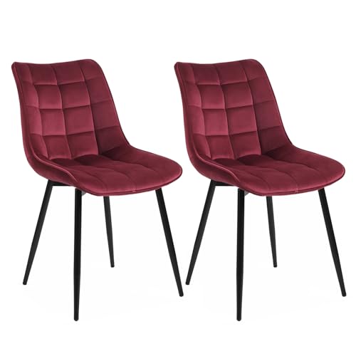 WOLTU® Esszimmerstühle BH142bd-2 2er Set Küchenstuhl Polsterstuhl Wohnzimmerstuhl Sessel mit Rückenlehne, Sitzfläche aus Samt, Metallbeine, Bordeaux von WOLTU