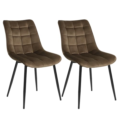 WOLTU Esszimmerstühle 2er Set Küchenstuhl Polsterstuhl Wohnzimmerstuhl Sessel mit Rückenlehne, Sitzfläche aus Samt, Metallbeine, Braun BH142br-2 von WOLTU