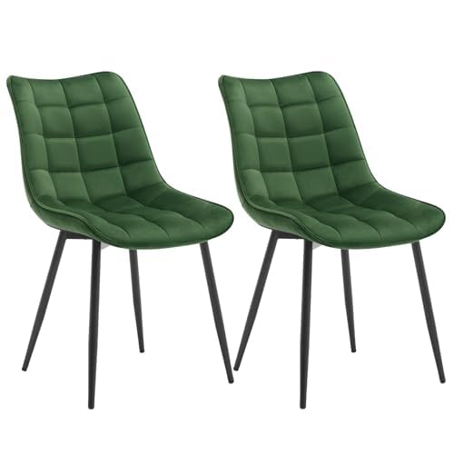 WOLTU Esszimmerstühle 2er Set Küchenstuhl Polsterstuhl Wohnzimmerstuhl Sessel mit Rückenlehne, Sitzfläche aus Samt, Metallbeine, Dunkelgrün BH142dgn-2 von WOLTU