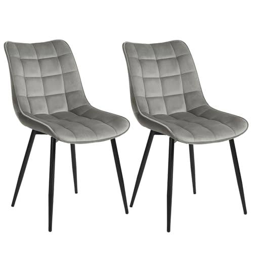 WOLTU Esszimmerstühle 2er Set Küchenstuhl Polsterstuhl Wohnzimmerstuhl Sessel mit Rückenlehne, Sitzfläche aus Samt, Metallbeine, Hellgrau BH142hgr-2 von WOLTU