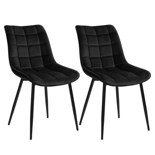 WOLTU Esszimmerstühle 2er Set Küchenstuhl Polsterstuhl Wohnzimmerstuhl Sessel mit Rückenlehne, Sitzfläche aus Samt, Metallbeine, Schwarz BH142sz-2 von WOLTU