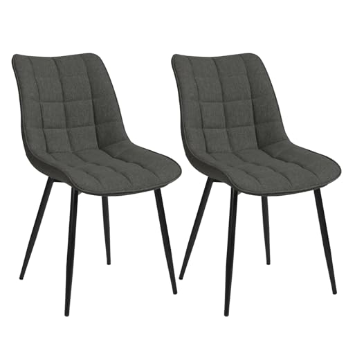 WOLTU Esszimmerstühle 2er Set Küchenstuhl Polsterstuhl Wohnzimmerstuhl Sessel mit Rückenlehne, Sitzfläche aus Leinen, Metallbeine, Dunkelgrau BH206dgr-2 von WOLTU