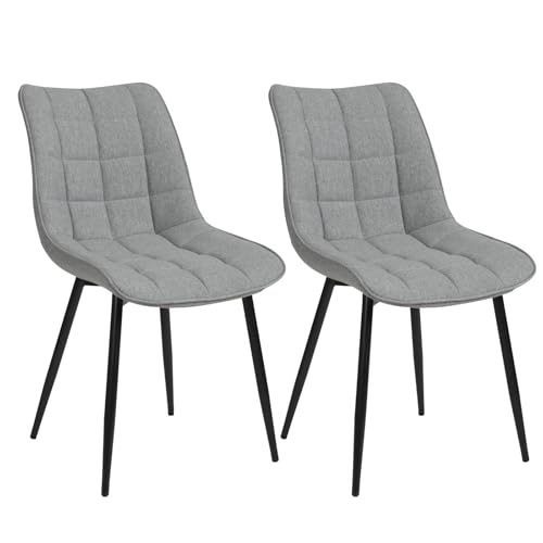 WOLTU Esszimmerstühle 2er Set Küchenstuhl Polsterstuhl Wohnzimmerstuhl Sessel mit Rückenlehne, Sitzfläche aus Leinen, Metallbeine, Hellgrau BH206hgr-2 von WOLTU