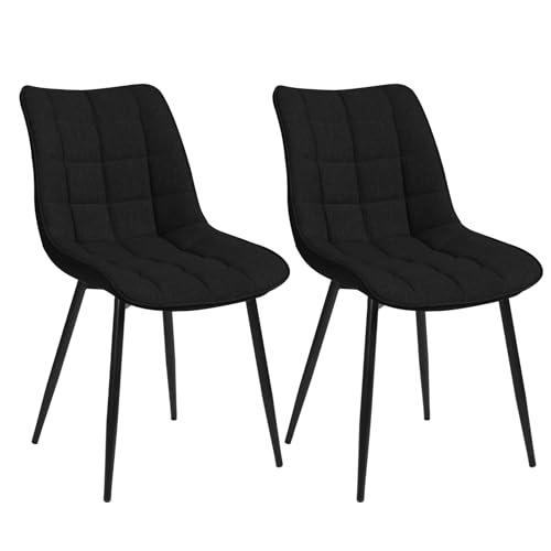 WOLTU Esszimmerstühle 2er Set Küchenstuhl Polsterstuhl Wohnzimmerstuhl Sessel mit Rückenlehne, Sitzfläche aus Leinen, Metallbeine, Schwarz BH206sz-2 von WOLTU