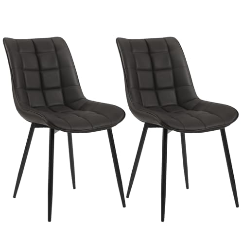 WOLTU Esszimmerstühle 2er Set Küchenstuhl Polsterstuhl Wohnzimmerstuhl Sessel mit Rückenlehne, Sitzfläche aus Kunstleder, Metallbeine, Antiklederoptik, Anthrazit BH207an-2 von WOLTU