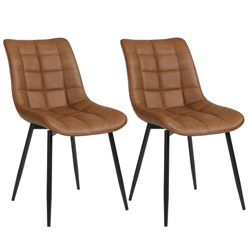 WOLTU Esszimmerstühle 2er Set Küchenstuhl Polsterstuhl Wohnzimmerstuhl Sessel mit Rückenlehne, Sitzfläche aus Kunstleder, Metallbeine, Antiklederoptik, Hellbraun BH207hbr-2 von WOLTU
