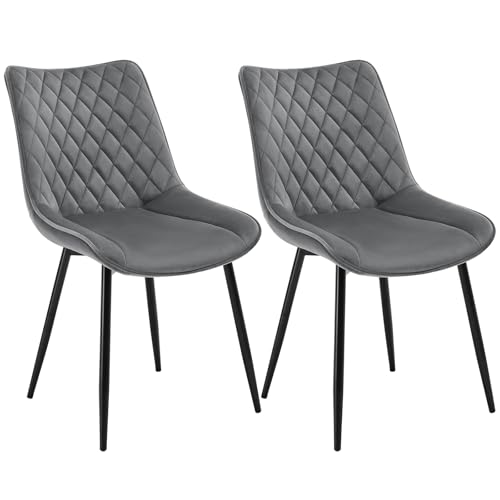 WOLTU Esszimmerstühle 2er Set, Küchenstühle, Wohnzimmerstühle, Polsterstühle mit Rückenlehne, für Esszimmer, Küche, Wohnzimmer, Büro, Sitzfläche aus Samt, Metallbeine, Dunkelgrau BH209dgr-2 von WOLTU