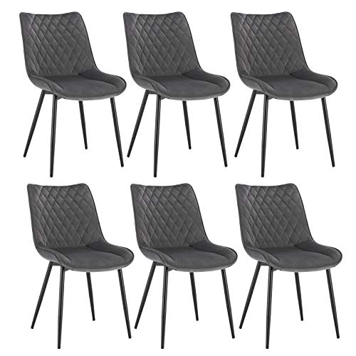 WOLTU® Esszimmerstühle BH209dgr-6 6er Set Küchenstuhl Polsterstuhl Wohnzimmerstuhl Sessel mit Rückenlehne, Sitzfläche aus Samt, Metallbeine, Dunkelgrau von WOLTU