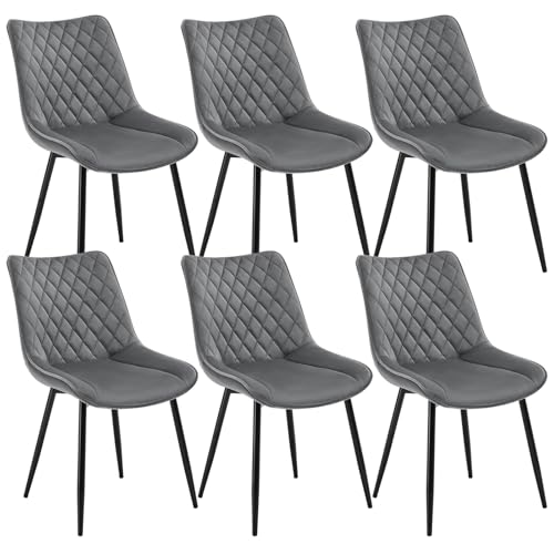 WOLTU Esszimmerstühle 6er Set, Küchenstühle, Wohnzimmerstühle, Polsterstühle mit Rückenlehne, für Esszimmer, Küche, Wohnzimmer, Büro, Sitzfläche aus Samt, Metallbeine, Dunkelgrau BH209dgr-6 von WOLTU