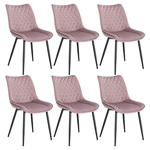 WOLTU® Esszimmerstühle BH209rs-6 6er Set Küchenstuhl Polsterstuhl Wohnzimmerstuhl Sessel mit Rückenlehne, Sitzfläche aus Samt, Metallbeine, Rosa von WOLTU