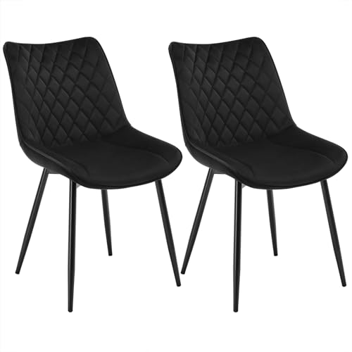 WOLTU Esszimmerstühle 2er Set, Küchenstühle, Wohnzimmerstühle, Polsterstühle mit Rückenlehne, für Esszimmer, Küche, Wohnzimmer, Büro, Sitzfläche aus Samt, Metallbeine, Schwarz BH209sz-2 von WOLTU
