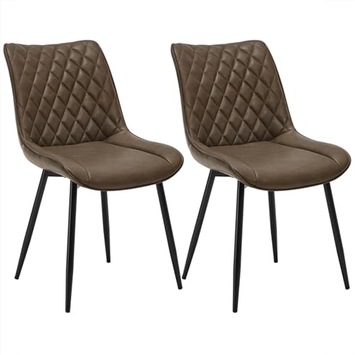 WOLTU Esszimmerstühle 2er Set, Küchenstühle, Wohnzimmerstühle, Polsterstühle mit Rückenlehne, für Esszimmer, Küche, Wohnzimmer, Büro, Sitzfläche aus Kunstleder, Metallbeine, Braun BH210br-2 von WOLTU