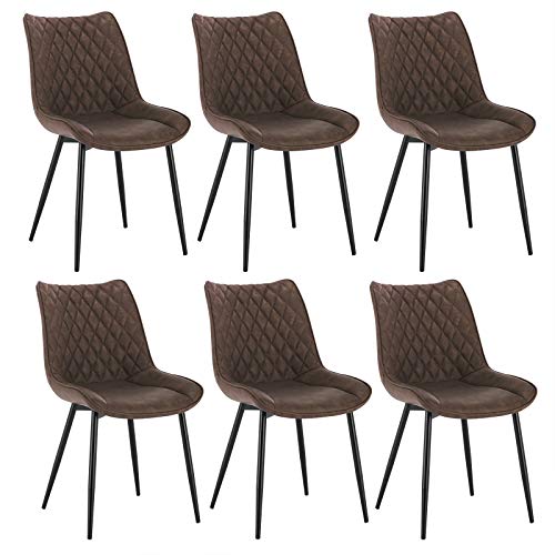 WOLTU® Esszimmerstühle BH210br-6 6er Set Küchenstuhl Polsterstuhl Wohnzimmerstuhl Sessel mit Rückenlehne, Sitzfläche aus Kunstleder, Metallbeine, Antiklederoptik, Braun von WOLTU