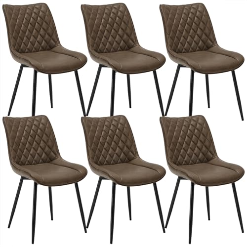 WOLTU Esszimmerstühle 6er Set, Küchenstühle, Wohnzimmerstühle, Polsterstühle mit Rückenlehne, für Esszimmer, Küche, Wohnzimmer, Büro, Sitzfläche aus Kunstleder, Metallbeine, Braun BH210br-6 von WOLTU