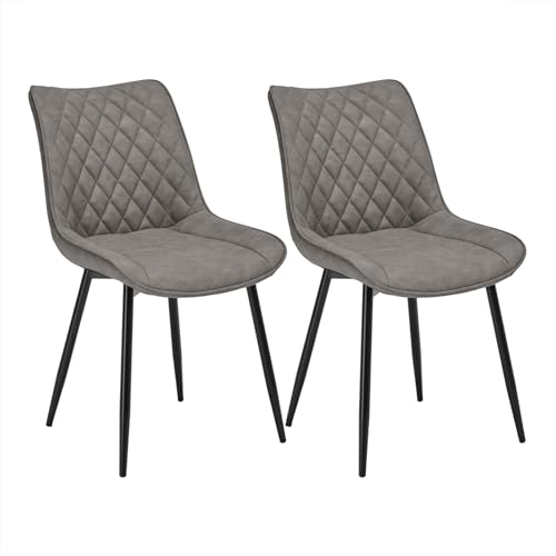 WOLTU Esszimmerstühle 2er Set, Küchenstühle, Wohnzimmerstühle, Polsterstühle mit Rückenlehne, für Esszimmer, Küche, Wohnzimmer, Büro, Sitzfläche aus Kunstleder, Metallbeine, Dunkelgrau BH210dgr-2 von WOLTU