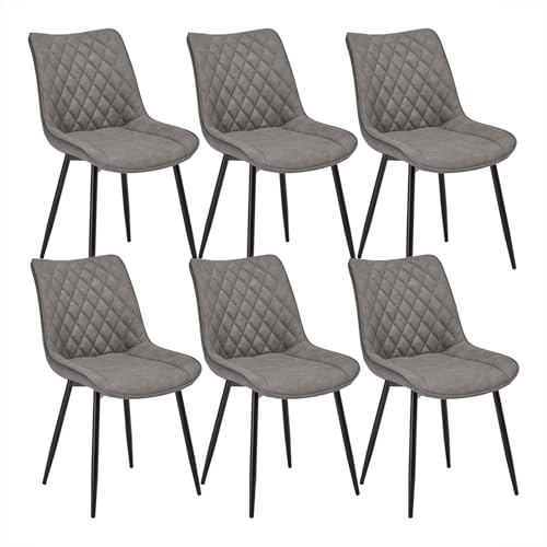 WOLTU Esszimmerstühle 6er Set, Küchenstühle, Wohnzimmerstühle, Polsterstühle mit Rückenlehne, für Esszimmer, Küche, Wohnzimmer, Büro, Sitzfläche aus Kunstleder, Metallbeine, Dunkelgrau BH210dgr-6 von WOLTU