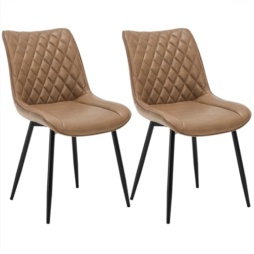 WOLTU Esszimmerstühle 2er Set, Küchenstühle, Wohnzimmerstühle, Polsterstühle mit Rückenlehne, für Esszimmer, Küche, Wohnzimmer, Büro, Sitzfläche aus Kunstleder, Metallbeine, Hellbraun BH210hbr-2 von WOLTU