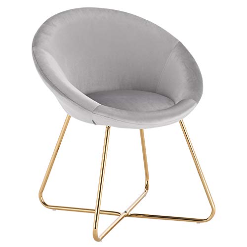 WOLTU 1x Esszimmerstuhl Küchenstuhl Polsterstuhl Skandinavisch Design Wohnzimmerstuhl Sessel Schminktisch Stuhl, Sitzfläche aus Samt, Goldene Metallbeine, Hellgrau BH217hgr-1 von WOLTU