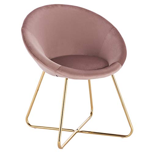 WOLTU® Esszimmerstühle BH217rs-1 1x Küchenstuhl Polsterstuhl Wohnzimmerstuhl Sessel, Sitzfläche aus Samt, Goldene Metallbeine, Rosa von WOLTU