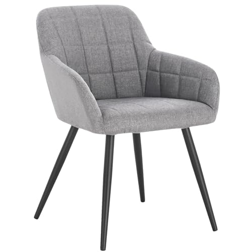 WOLTU Esszimmerstuhl, Stuhl Esszimmer, für Küche, Wohnzimmer, Schlafzimmer, mit Armlehnen, gepolsterte Sitzfäche aus Leinen, bis 150 kg belastbar, Metallbeine, Hellgrau BH107hgr-1 von WOLTU