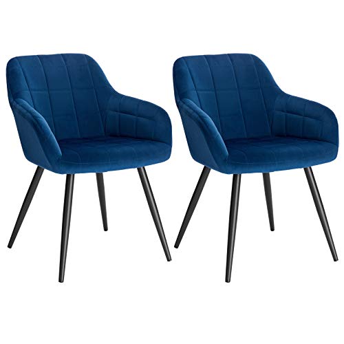 WOLTU Esszimmerstühle 2er Set Esszimmerstuhl Küchenstuhl Polsterstuhl Design Stuhl mit Armlehnen, mit Sitzfläche aus Samt, Gestell aus Metall, modern, Blau, BH93bl-2 von WOLTU