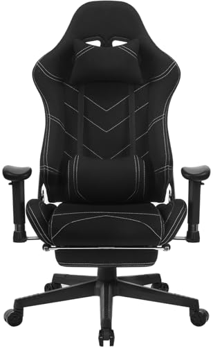 WOLTU Gaming Stuhl, Atmungsaktiv Bürostuhl Gaming Chair Ergonomisch mit Lendenkissen, Gamer Stuhl Racing PC-Stuhl mit Wippfunktion & Fußstütze Live-Streaming Drehstuhl Schwarz von WOLTU