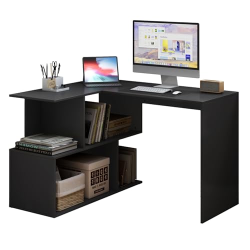 WOLTU® Schreibtisch TS64sz Computertisch Eckschreibtisch Winkelschreibtisch Winkelkombination Bürotisch Arbeitstisch PC Laptop Tisch, mit Ablagen, 120x100x77cm(BxTxH), MDF, Schwarz von WOLTU