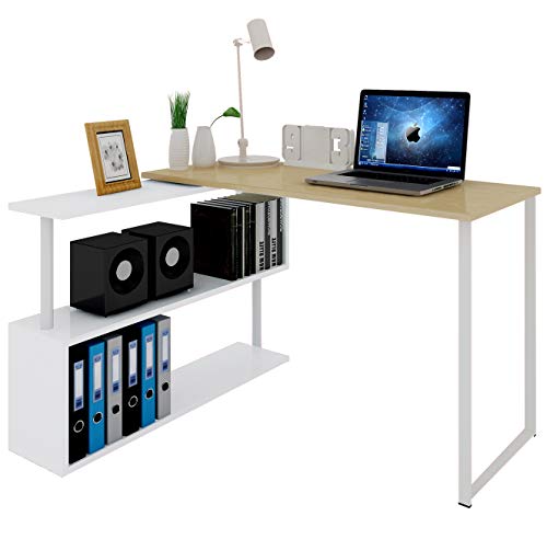 WOLTU® Schreibtisch TS65hei Eckschreibtisch Winkelschreibtisch Winkelkombination Computertisch Bürotisch Arbeitstisch PC Laptop Tisch, mit Ablagen, 120x100x74cm(BxTxH), MDF, Hell Eiche von WOLTU