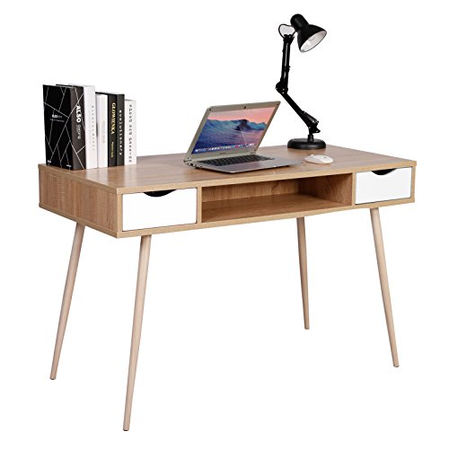 WOLTU® Schreibtisch TSG19hei Computertisch Bürotisch Arbeitstisch PC Laptop Tisch, in Melamin, mit 2 Schubladen und 1 offenen Fach, Gestell aus Stahl, 120x58x77cm(BxTxH), Holz, Eiche von WOLTU